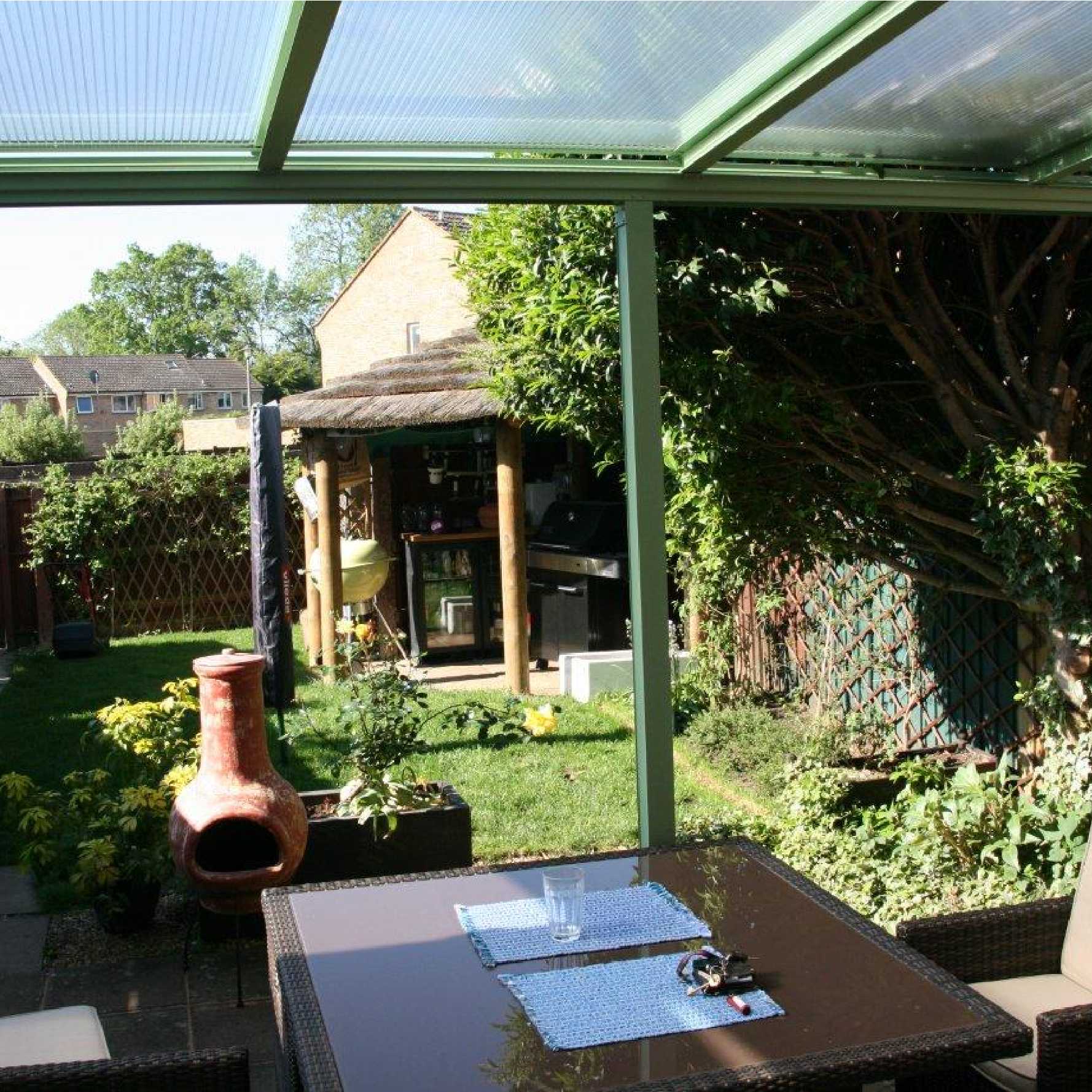 Affordable Omega Smart Lean-To Canopy, White with 16mm Polycarbonate Glazing - 11.2m (W) x 4.5m (P), (5) Supporting Posts