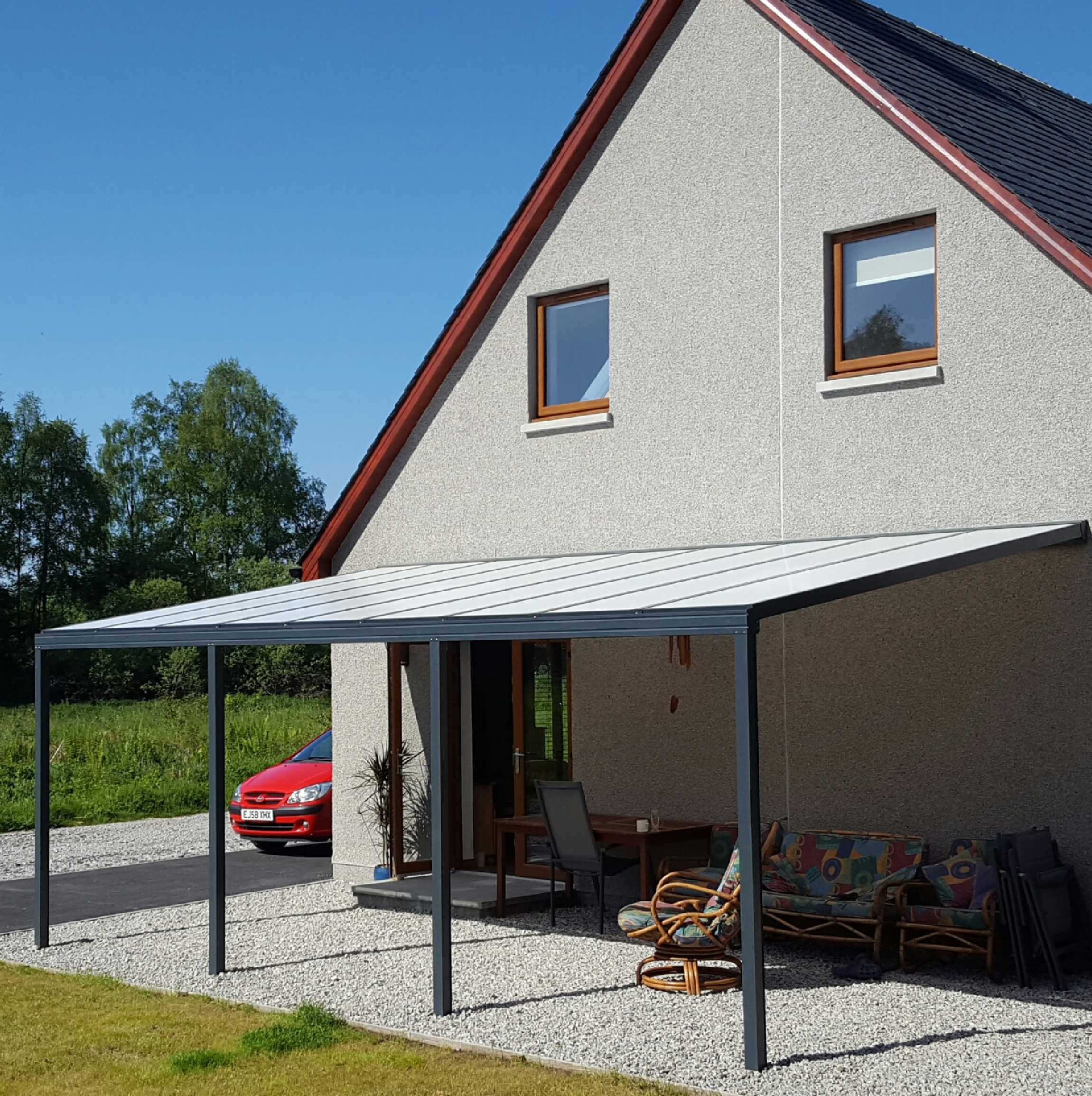 Great selection of Omega Smart Lean-To Canopy, Anthracite Grey, 16mm Polycarbonate Glazing - 2.1m (W) x 3.0m (P), (2) Supporting Posts