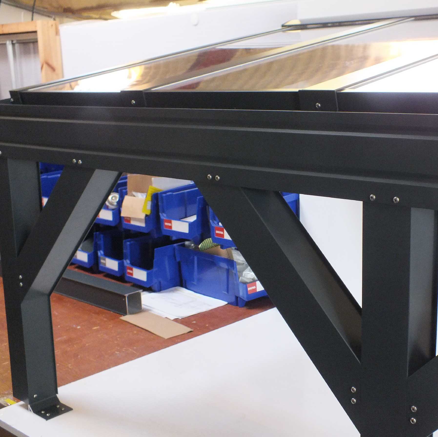 Great selection of Omega Smart Lean-To Canopy, Anthracite Grey, 6mm Glass Clear Plate Polycarbonate Glazing - 9.1m (W) x 2.0m (P), (5) Supporting Posts