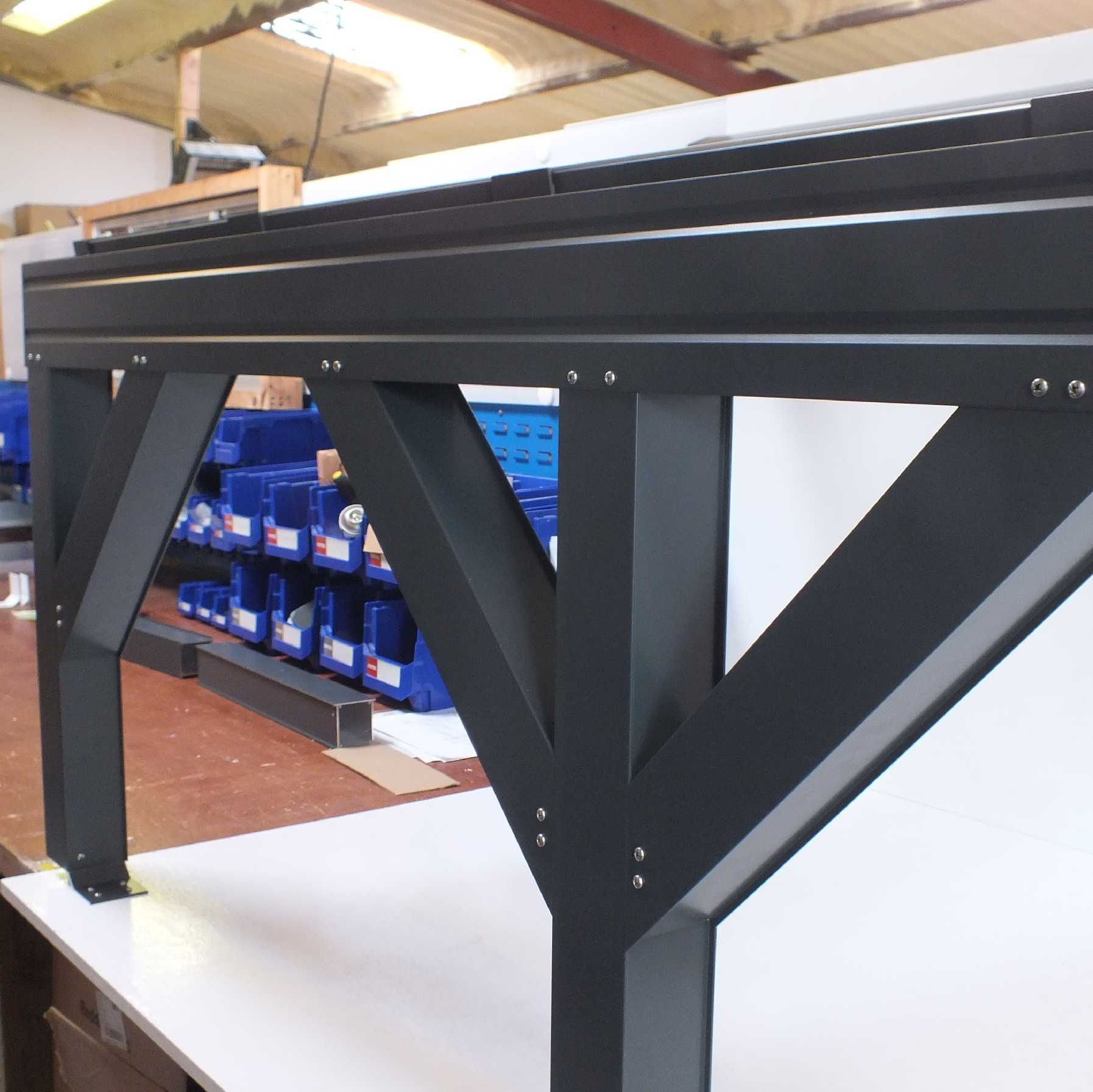 Affordable Omega Smart Lean-To Canopy, Anthracite Grey, UNGLAZED for 6mm Glazing - 6.3m (W) x 1.5m (P), (4) Supporting Posts