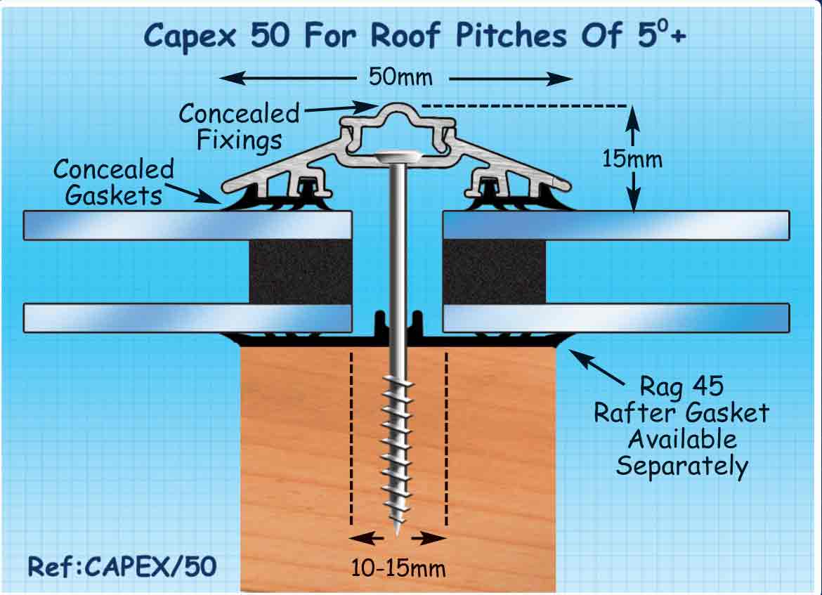 Buy Grey Capex 50mm wide Aluminium Rafter Supported Glazing Bar, 4.8m & 6.0m online today