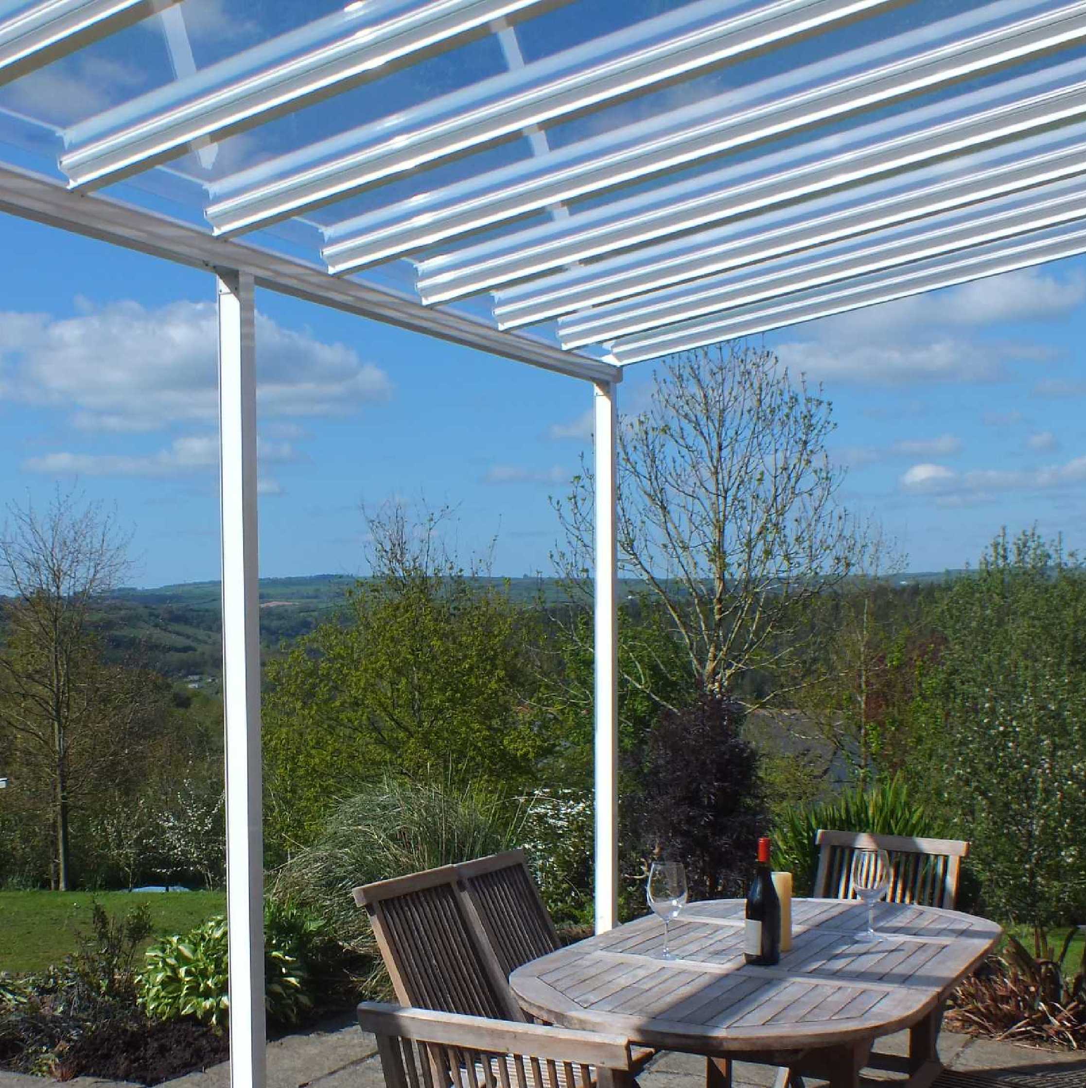 Buy SPECIAL OFFER Omega Smart Lean-To Canopy, White with 6mm Glass Clear Plate Polycarbonate Glazing - 2.1m (W) x 1.5m (P), (2) Supporting Posts online today
