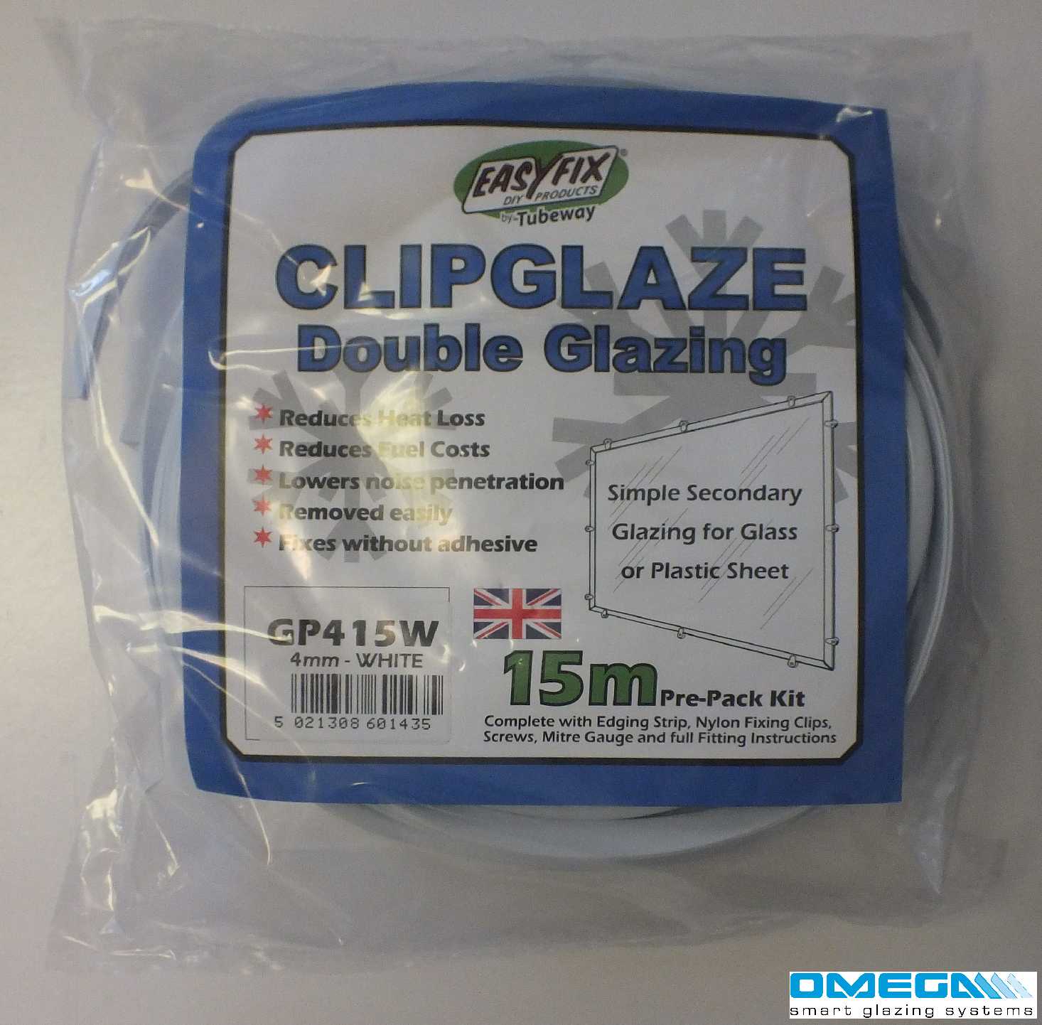 Easyfix Clipglaze Edging Kit - 15m roll of edging for 6mm Glazing Thickness, White from Omega Build