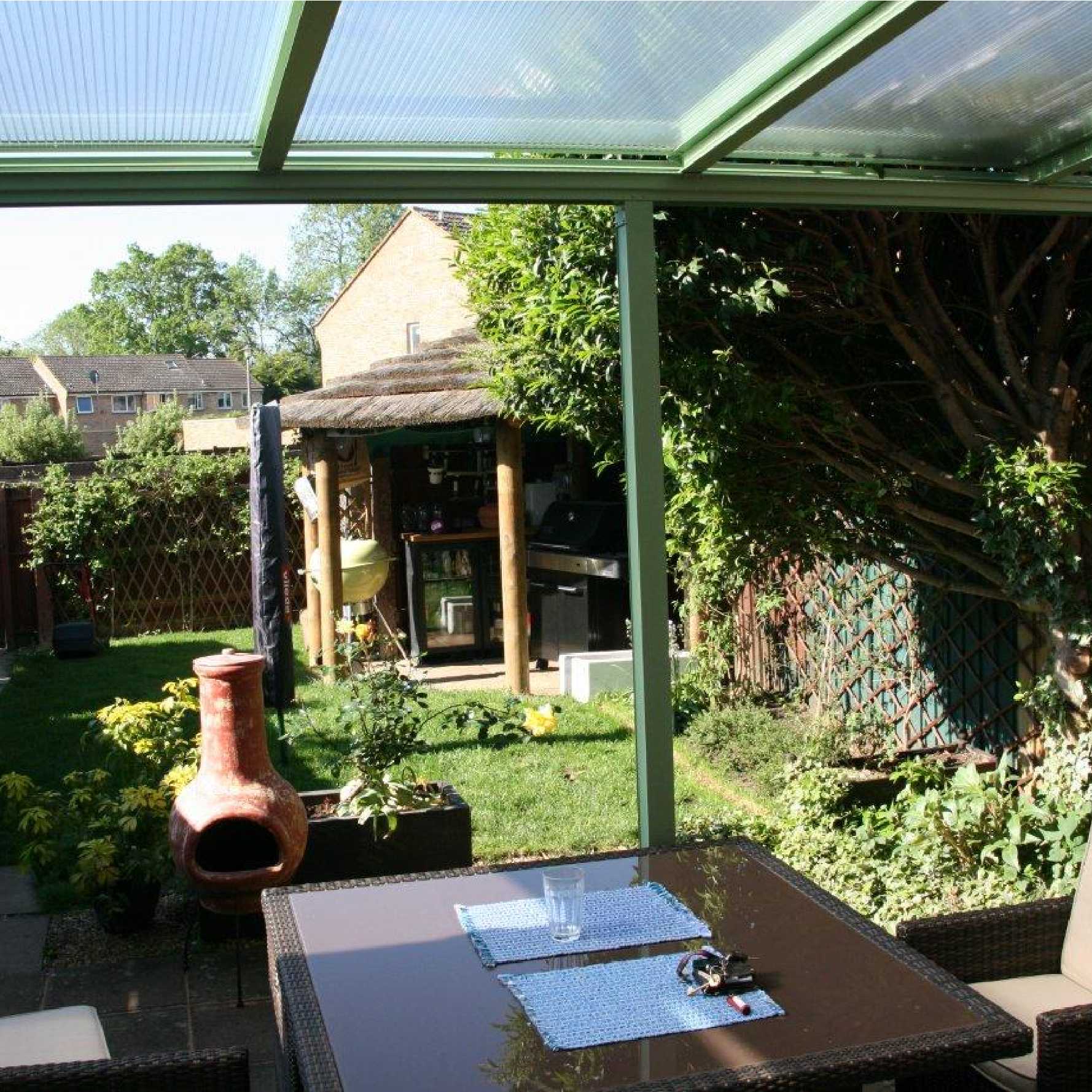 Affordable Omega Smart Lean-To Canopy, White with 16mm Polycarbonate Glazing - 12.0m (W) x 1.5m (P), (5) Supporting Posts