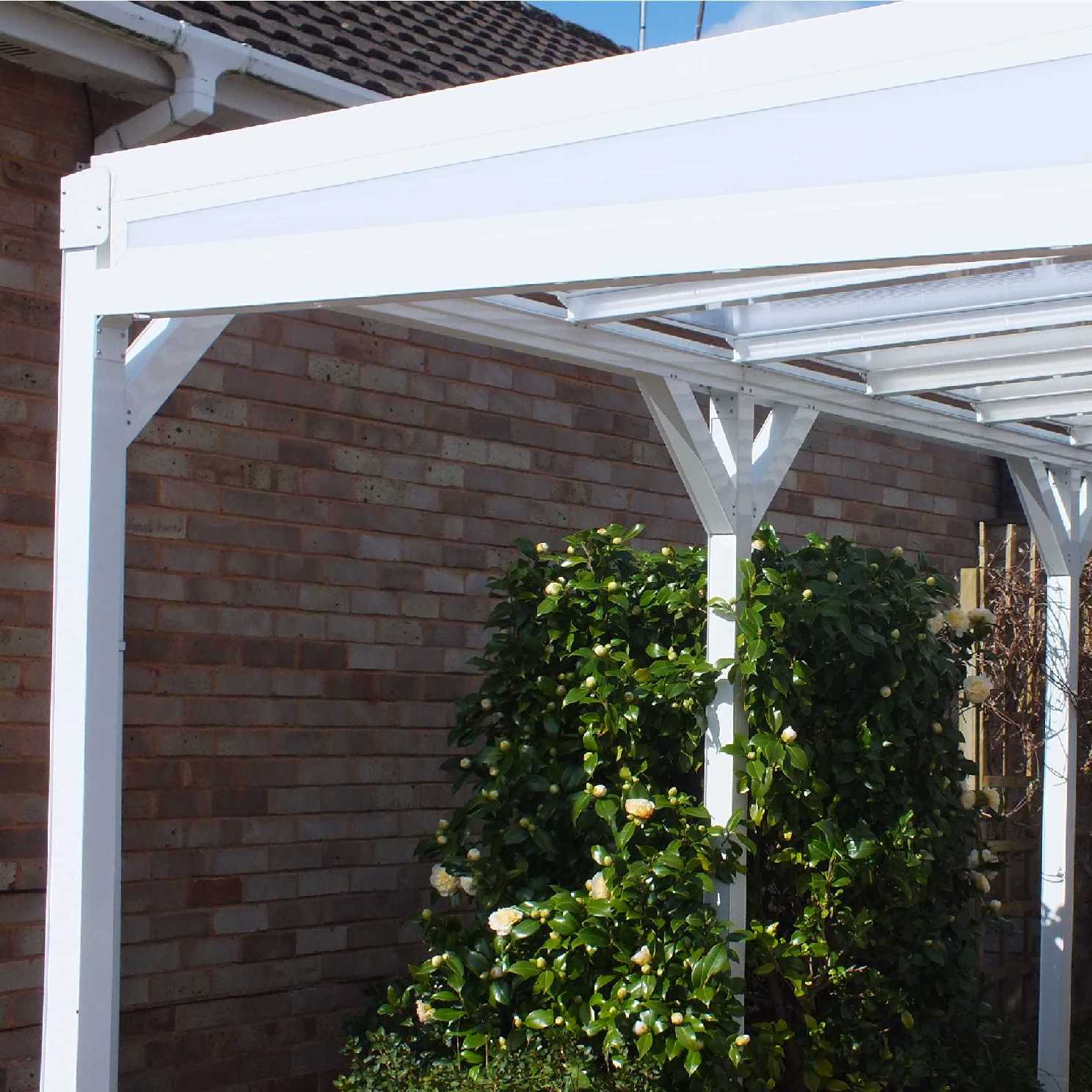 Omega Smart Lean-To Canopy, White with 16mm Polycarbonate Glazing - 7.4m (W) x 1.5m (P), (4) Supporting Posts from Omega Build
