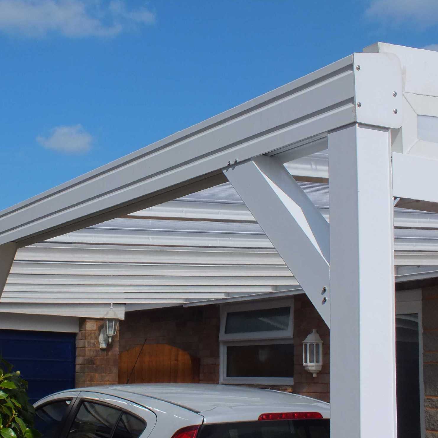 Buy Omega Smart Lean-To Canopy, White with 16mm Polycarbonate Glazing - 3.1m (W) x 2.5m (P), (2) Supporting Posts online today