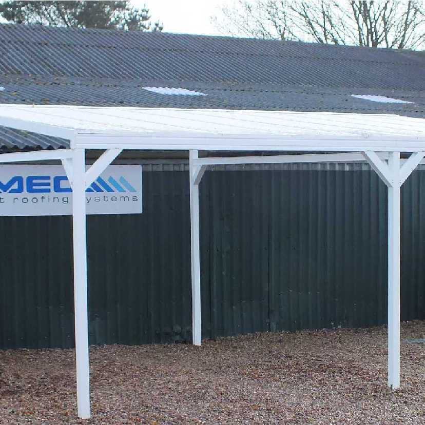 Great deals on Omega Smart Free-Standing, White MonoPitch Roof Canopy with 16mm Polycarbonate Glazing - 3.1m (W) x 2.0m (P), (4) Supporting Posts