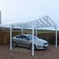 Omega Smart Free-Standing, White Gable-Roof (type 1) Canopy with 16mm Polycarbonate Glazing - 5.2m (W) x 3.5m (P), (6) Supporting Posts