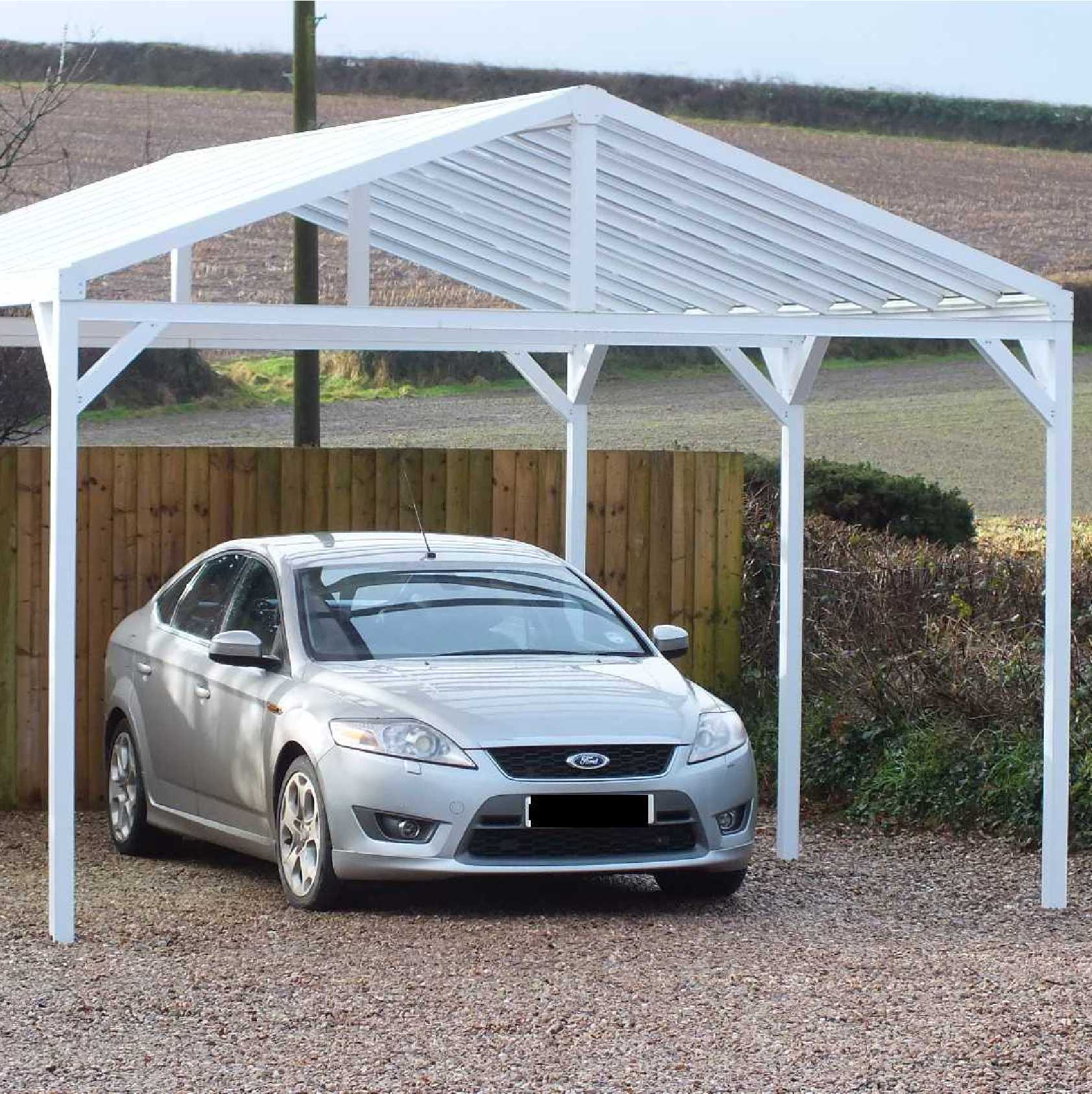 Buy Omega Smart Free-Standing, White Gable-Roof (type 1) Canopy with 16mm Polycarbonate Glazing - 8.4m (W) x 4.0m (P), (8) Supporting Posts online today