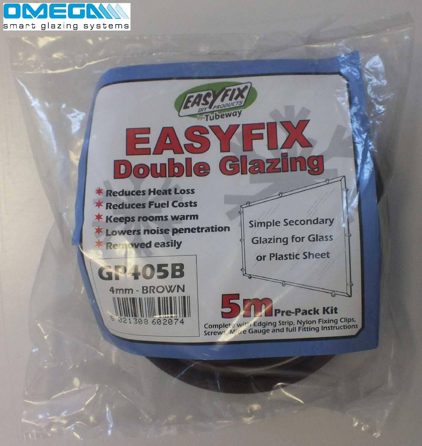 Easyfix Clipglaze Edging Kit - 5m roll of edging for 3mm Glazing Thickness, White, Clear or Brown from Omega Build