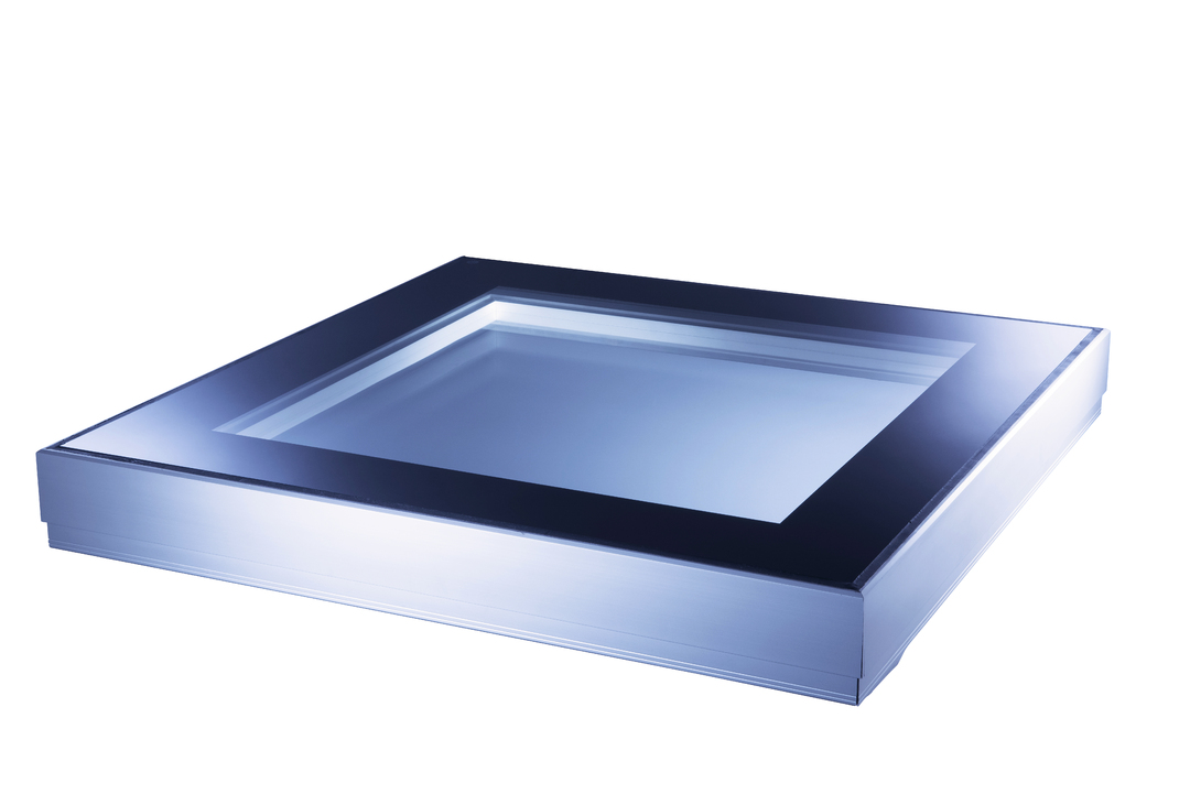 Mardome Glass Flat Roof Light powered opening for builders upstand