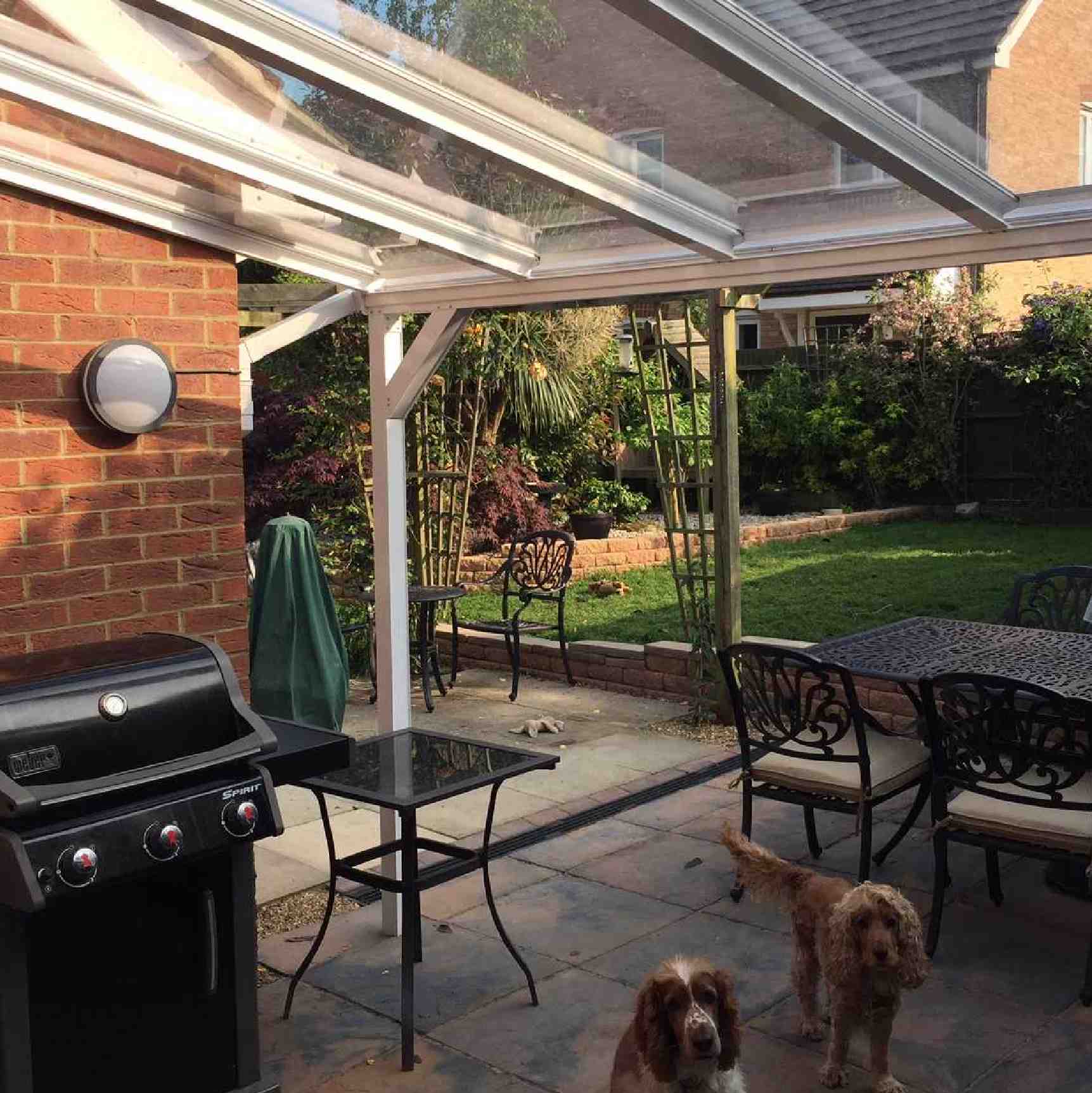 Omega Verandah White with 16mm Polycarbonate Glazing - 2.1m (W) x 1.5m (P), (2) Supporting Posts