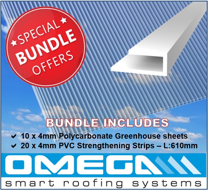 Special Offer bundle 10 Pack, 4mm Clear Polycarbonate Sheet  Twin Wall, 610mm wide x 1220mm long, with 20 sheet strengtheners
