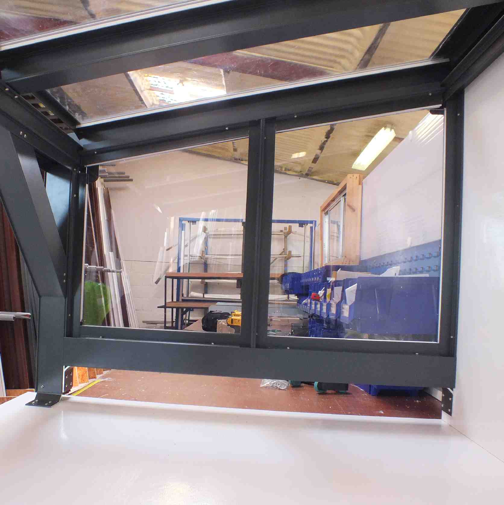 Omega Smart Canopy - FULL Side In-Fill Section for Sides of Canopy, 6mm Glass Clear Plate Polycarbonate In-Fill Panels, Anthracite Grey Frame from Omega Build