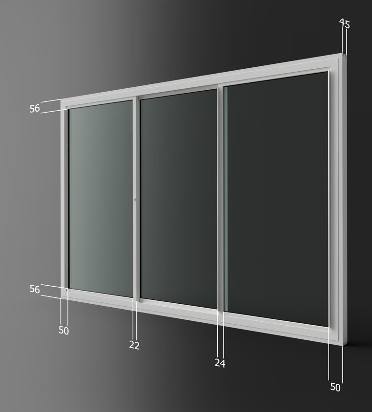 3 panel horizontal slider secondary glazing unit