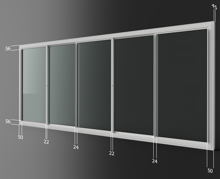 5 panel horizontal slider secondary glazing unit