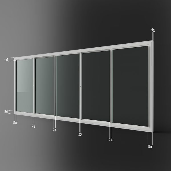 5 panel horizontal slider secondary glazing unit