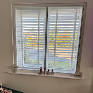 window with venetian blinds and a 2 panel sliding secondary glazing unit
